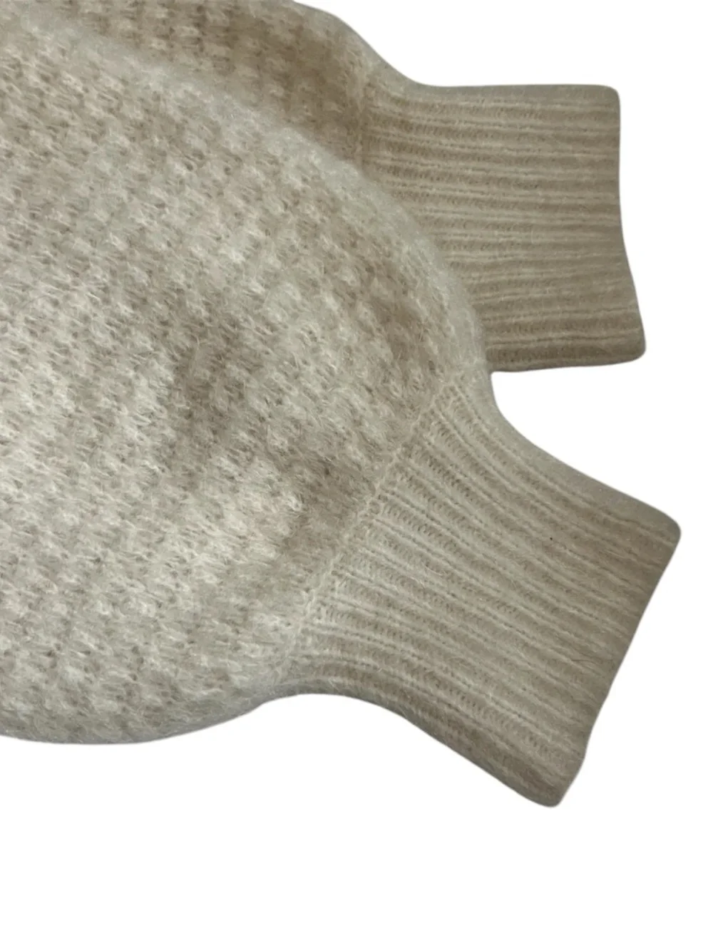 Sezane Solena Cardigan Sweater Kid Mohair Wool Ecru Large Fancy Knit Puff Sleeve - Picture 11 of 16